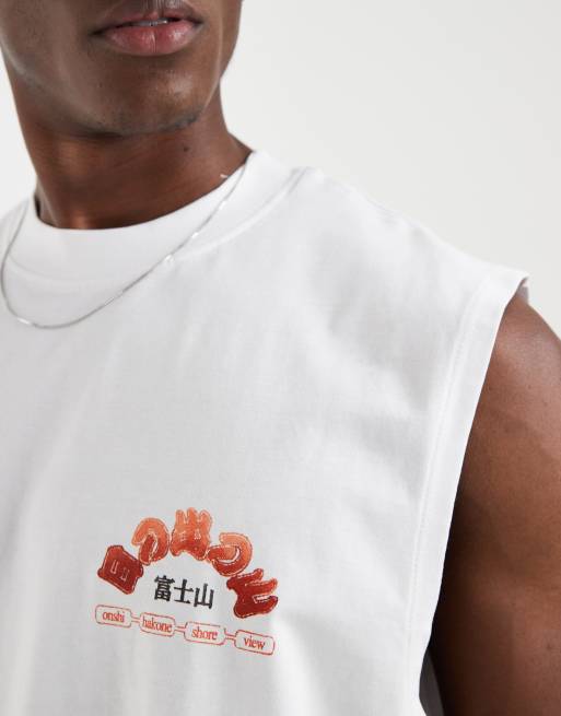 ASOS DESIGN oversized tank with Mount Fuji graphic in white , 5 of 5