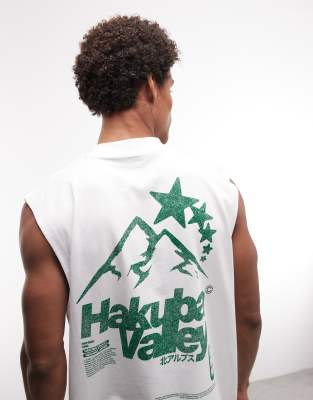Asos Design Oversized Tank With Mountain Graphic In White