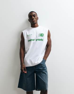 Asos Design Oversized Tank With New York Text Graphic In White