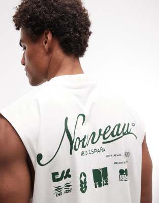Asos Design Oversized Tank With Nouveau Graphic In White