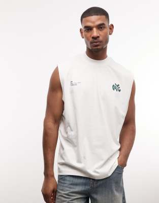 Asos Design Oversized Tank With Nyc Text Print In White