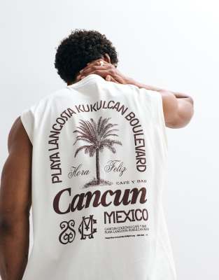Asos Design Oversized Tank With Palm Graphic In White