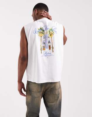 Asos Design Oversized Tank With Palm Tree Graphic In White