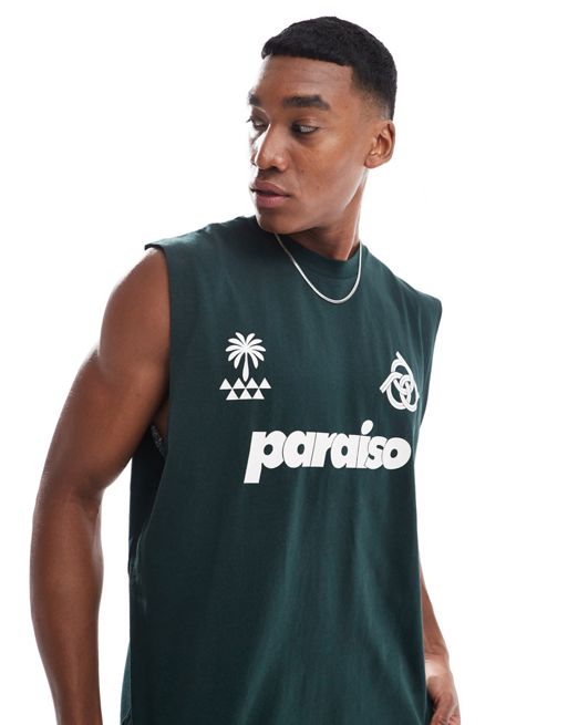 FhyzicsShops DESIGN oversized tank with paraiso front print in green