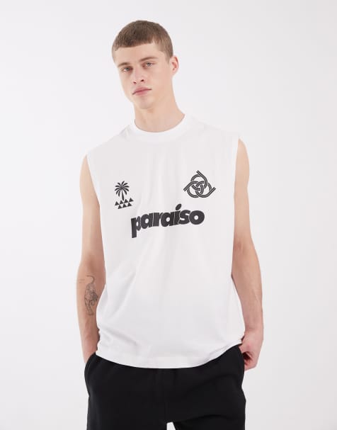 ASOS DESIGN oversized tank with paraiso soccer graphic in white - view 1