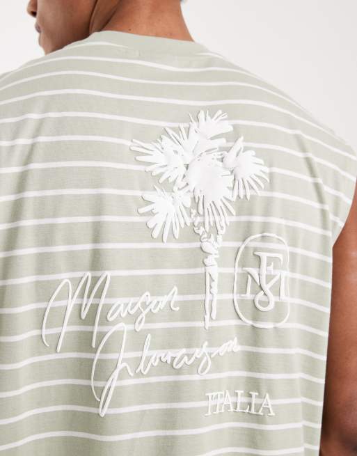 ASOS DESIGN oversized tank with puff print graphic in green and white stripe, 5 of 5