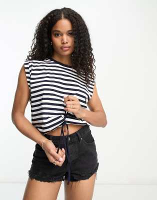 ASOS DESIGN ASOS DESIGN oversized tank with rolled sleeve and drawstring hem in stripe-Multi