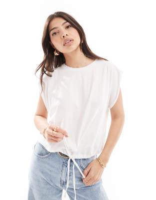 Asos Design Oversized Tank With Rolled Sleeve And Drawstring Hem-white