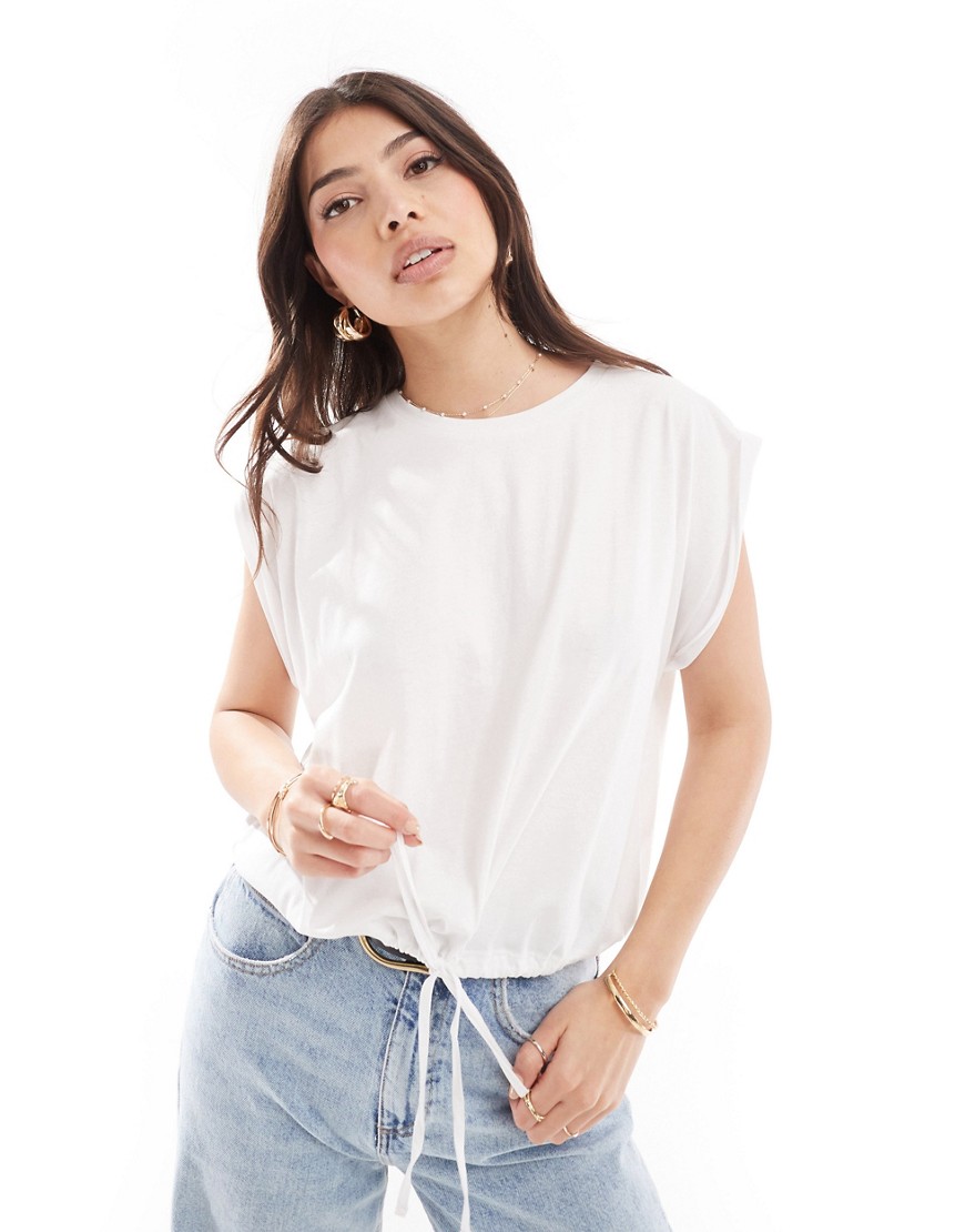 ASOS DESIGN oversized tank with rolled sleeve and drawstring hem-White