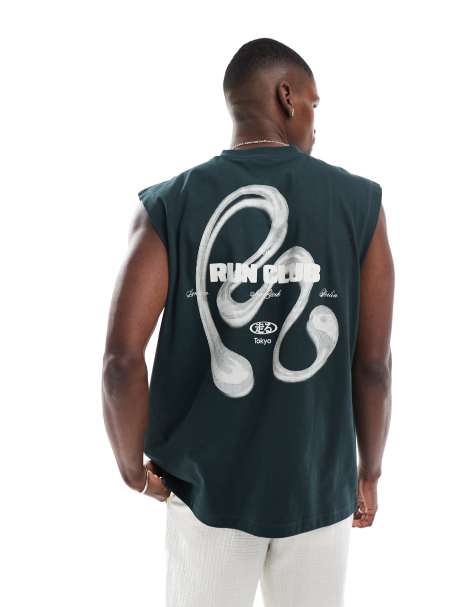ASOS DESIGN oversized tank with running club graphic in dark green - view 1