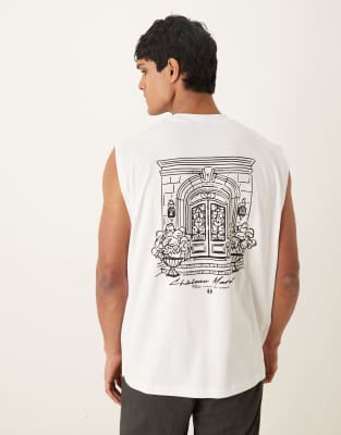 Asos Design Oversized Tank With Scenic Graphic In White
