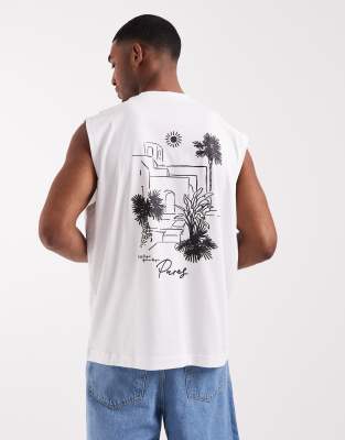 Asos Design Oversized Tank With Scenic Graphic In White