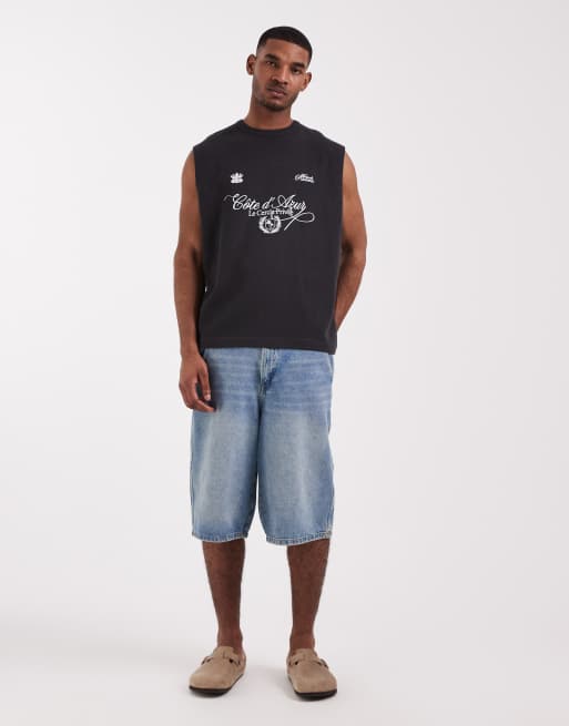 ASOS DESIGN oversized tank with soccer graphic in charcoal waffle fabric, 3 of 5