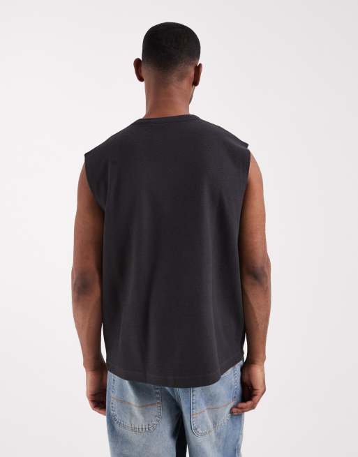 ASOS DESIGN oversized tank with soccer graphic in charcoal waffle fabric, 4 of 5