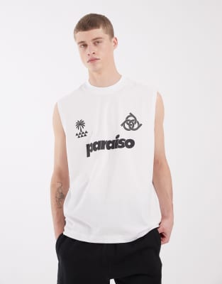 Asos Design Oversized Tank With Soccer Graphic In White