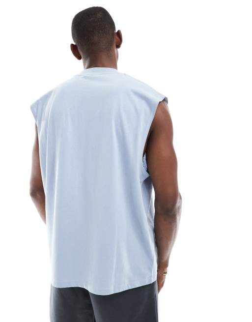 ASOS DESIGN oversized tank with sport graphic in blue