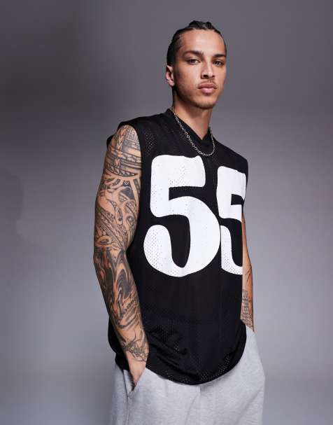 ASOS DESIGN oversized tank with sports graphic in black mesh - view 1