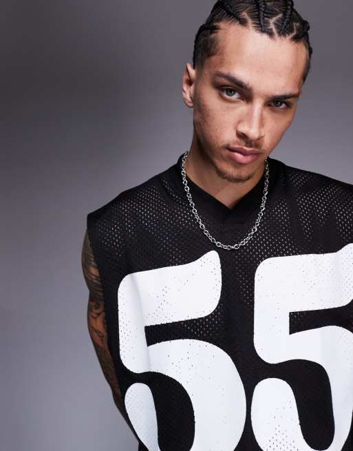 ASOS DESIGN oversized tank with sports graphic in black mesh