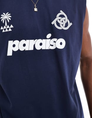 ASOS DESIGN oversized tank with sports graphic in navy