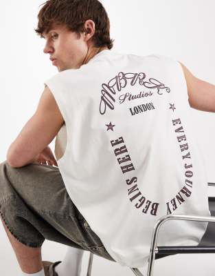 Asos Design Oversized Tank With Text Graphic In White