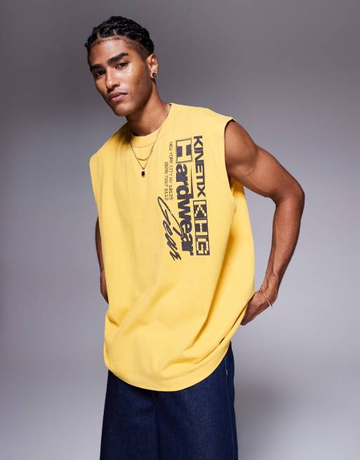 ASOS DESIGN oversized tank with text graphic in heavyweight 220gsm washed yellow