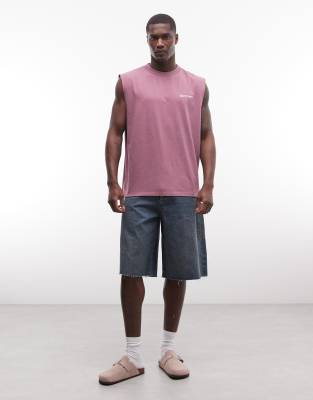 Asos Design Oversized Tank With Text Graphic In Pink