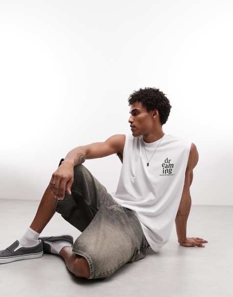 ASOS DESIGN oversized tank with text graphic in white - view 1