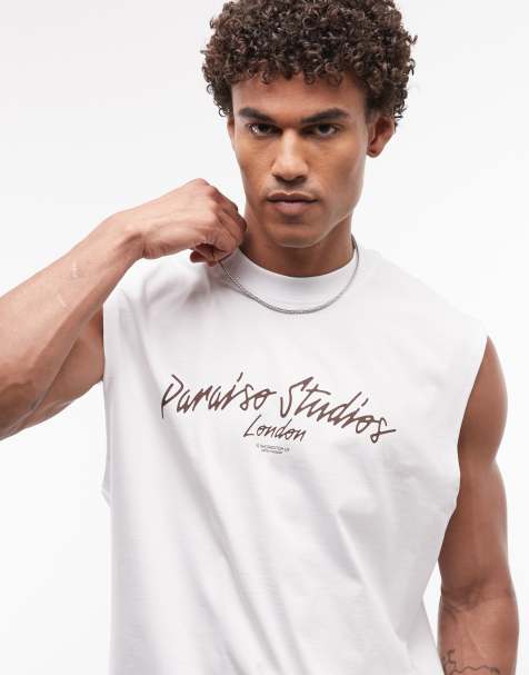 ASOS DESIGN oversized tank with text graphic in white - view 1