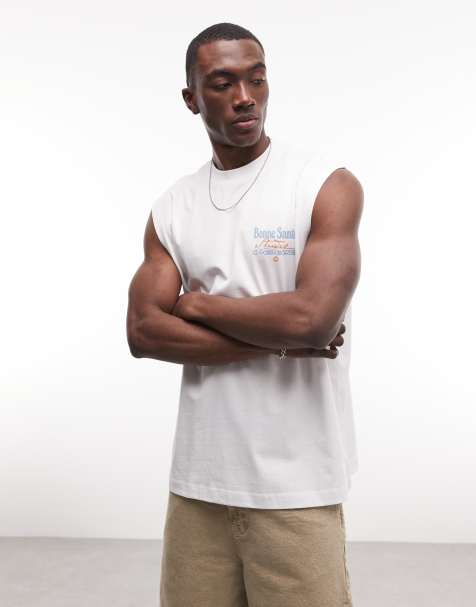 ASOS DESIGN oversized tank with text graphic in white - view 1