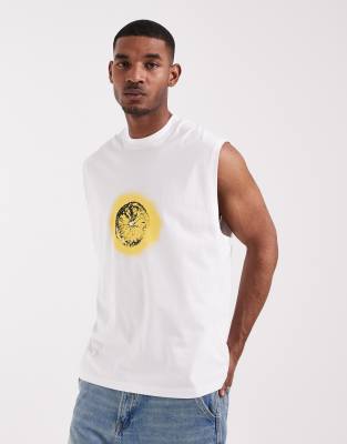 Asos Design Oversized Tank With The Stone Roses Print In White