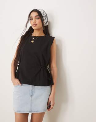 Asos Design Oversized Tank With Tie Detail In Black