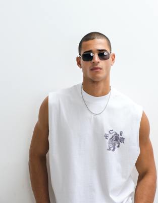 Asos Design Oversized Tank With Tiger Graphic In White