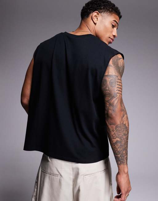ASOS DESIGN oversized tank with vneck in black , 2 of 4