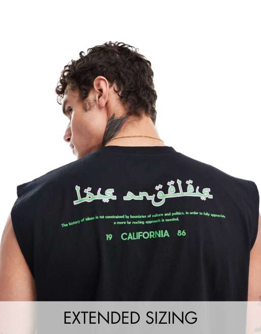 ASOS DESIGN - Oversized tankhemd met 'Los Angeles'-print op de achterkant in zwart