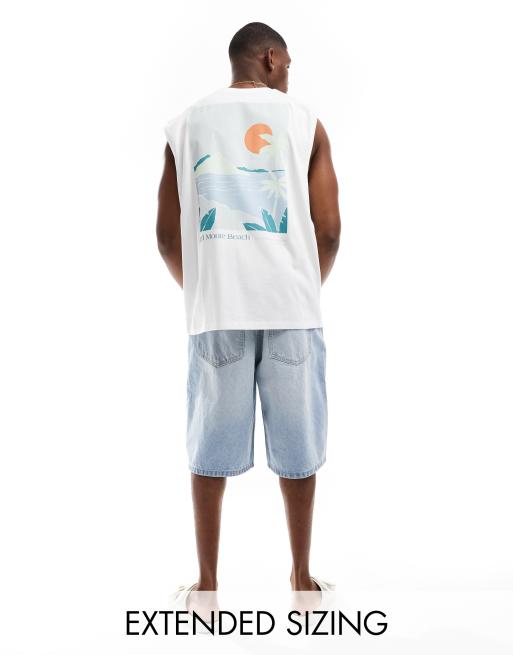 ASOS DESIGN - Oversized tankhemdje in wit met landschapsprint op de achterkant