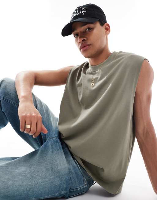ASOS DESIGN - Oversized tanktop i kakigrønt, kraftigt stof , 3 af 4