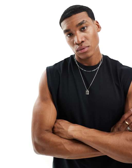 ASOS DESIGN - Oversized tanktop i kraftigt, sort stof
