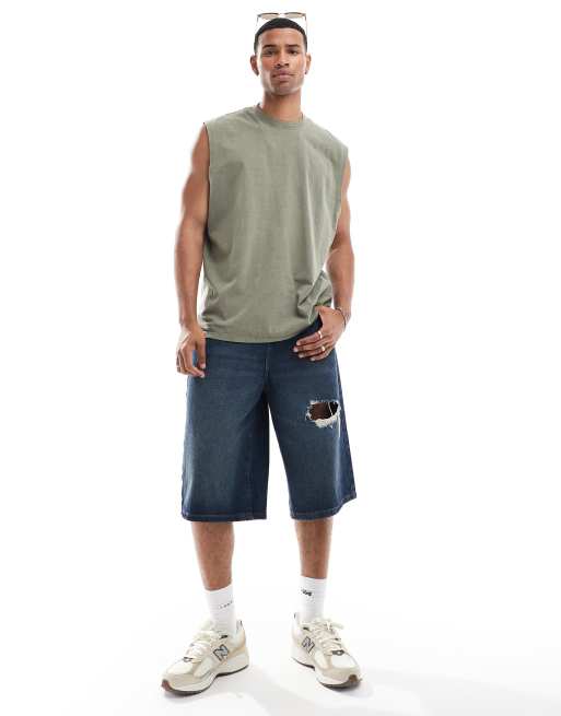 ASOS DESIGN - Oversized tanktop i pigmenteret, kakigrøn vask