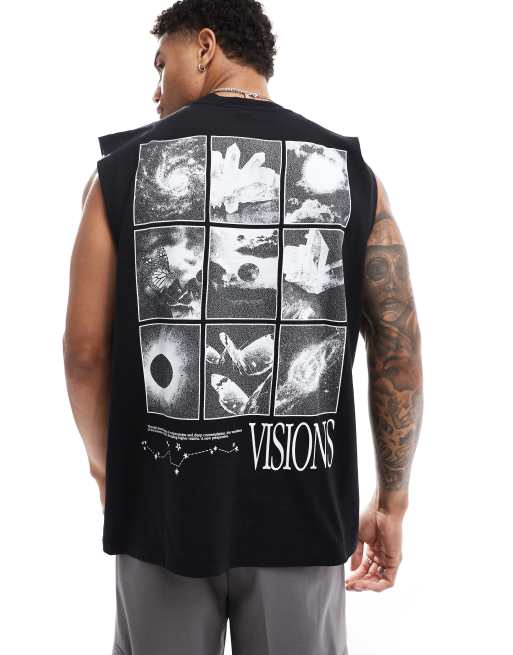 ASOS DESIGN - Oversized tanktop med print på ryggen i sort