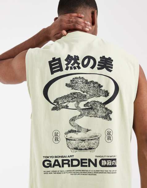 ASOS DESIGN - Oversized tanktop met Bonsai-print in gebroken wit met wassing - view 1