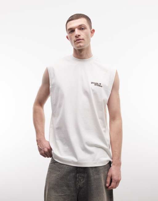 ASOS DESIGN - Oversized tanktop met grafische 'Goods Archive'-tekstprint in crème, 2 van 5