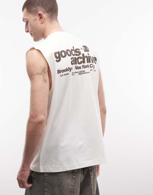 ASOS DESIGN - Oversized tanktop met grafische 'Goods Archive'-tekstprint in crème, 3 van 5