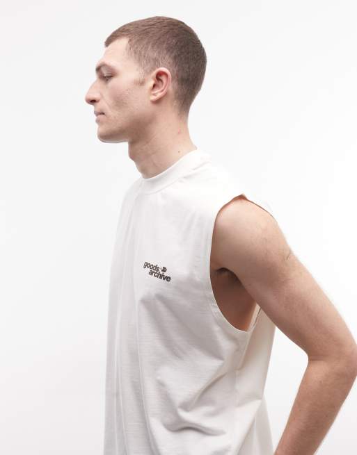 ASOS DESIGN - Oversized tanktop met grafische 'Goods Archive'-tekstprint in crème, 4 van 5