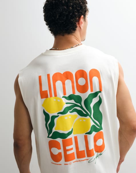 ASOS DESIGN - Oversized tanktop met grafische limoncello-print in gebroken wit - view 1