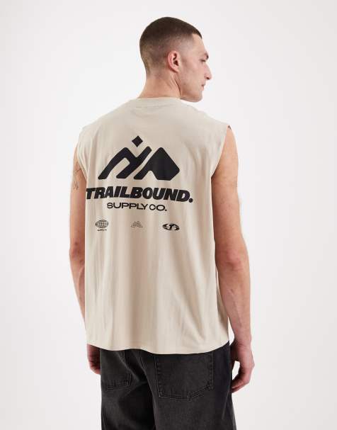 ASOS DESIGN - Oversized tanktop met grafische print op de voor- en achterkant in stone - view 1