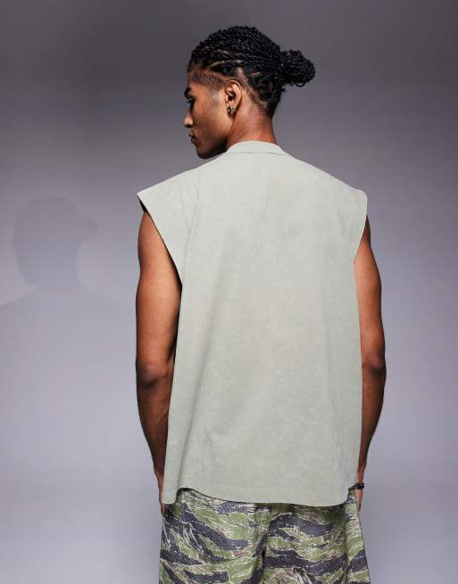  ASOS DESIGN - Oversized tanktop met grafische stadsprint in kaki met wassing  , 4 van 4