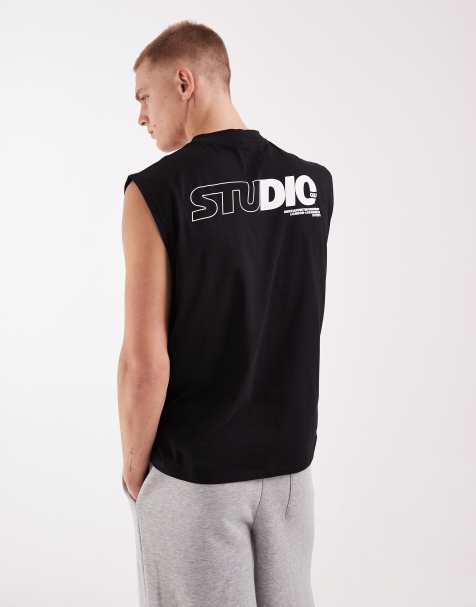 ASOS DESIGN - Oversized tanktop met grafische Studio-tekstprint in zwart - view 1