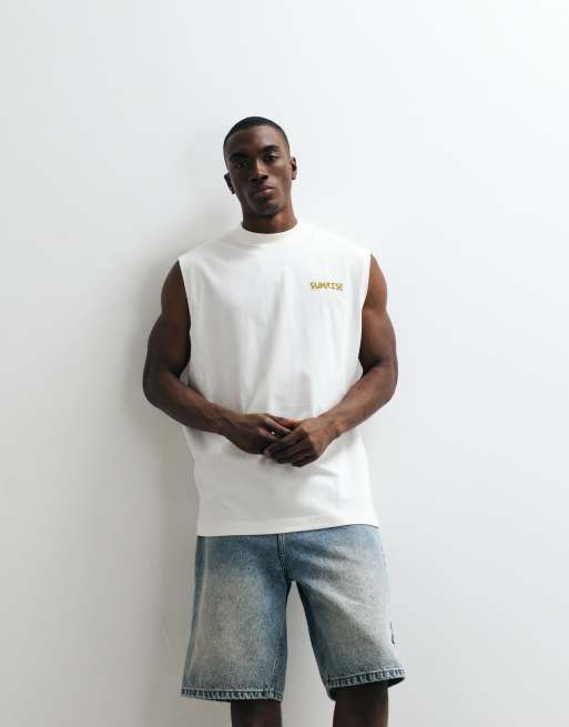 ASOS DESIGN - Oversized tanktop met grafische Sunrise-print in crème, 4 van 5
