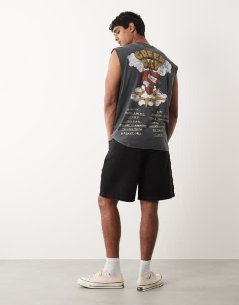 ASOS DESIGN - Oversized tanktop met Green Day-print in zwart met wassing - view 1