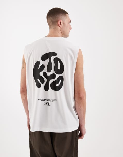 ASOS DESIGN - Oversized tanktop met Kyoto-tekstprint in wit - view 1
